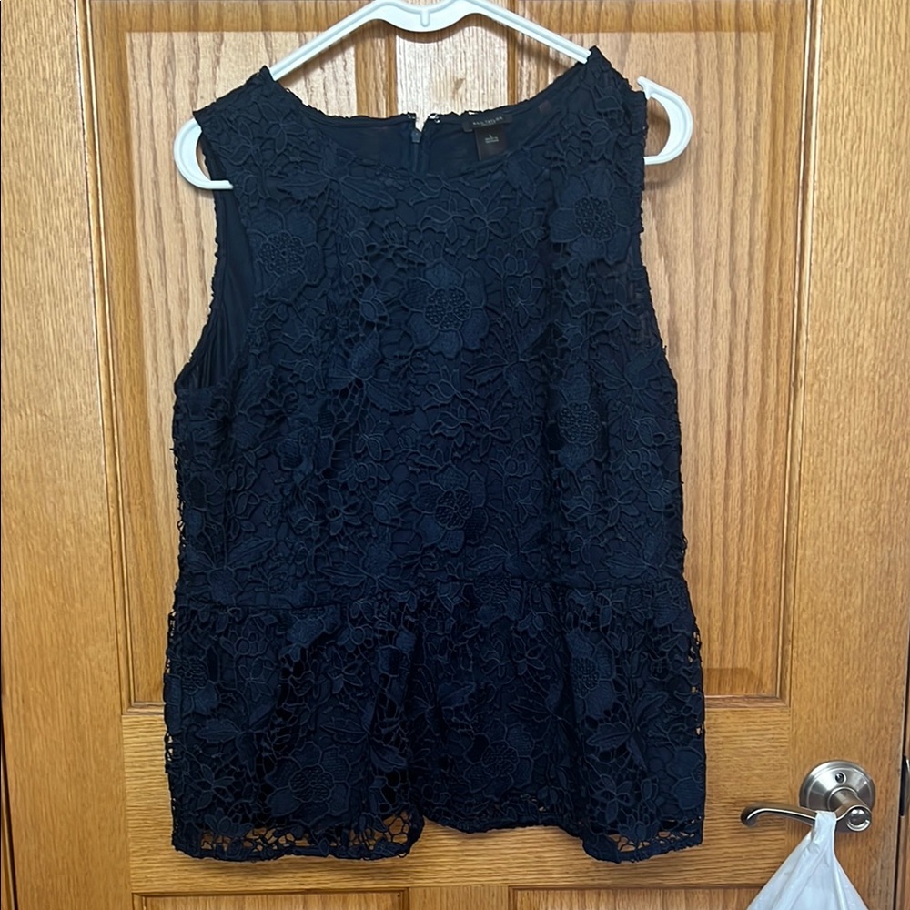 Ann Taylor Factory Blue Ruffled Sleeveless Blouse